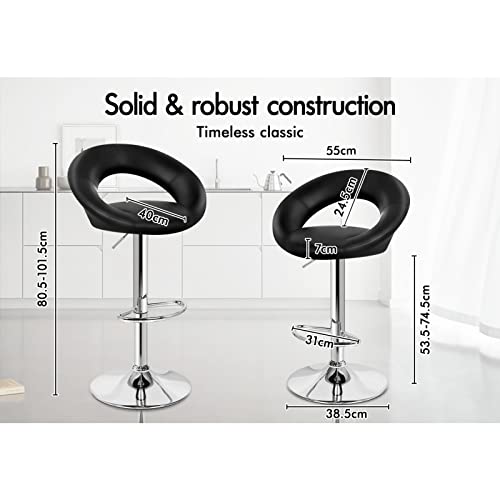 ALFORDSON Bar Stool 2X Swivel Ovadia Kitchen Barstools with 53.5-74.5cm Seat Height Adjustable Gas Lift Leather Counter Dining Chairs with Footrest & Floor Protector in Black