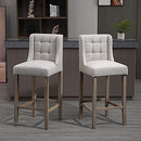 HOMCOM Modern Bar Stools Set of 2, Tufted Upholstered Barstools, Pub Chairs with Back, Rubber Wood Legs for Kitchen, Dinning Room, Beige