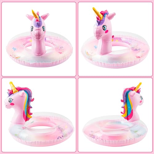 Zainpe Unicorn Inflatable Pool Float with Glitters Gradient Pink Inflation Swimming Ring Summer Outdoor Water Lounge Inflatable Raft Tube Fun Beach Floaties Vinyl Swim Floaty Pool Toy for Kids Toddler