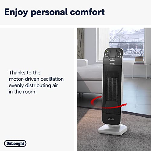 De'Longhi Bend Line Tower Fan Heater HFX65V20, 2000W with Silent Operation, Remote Control, Ceramic Technology,Black
