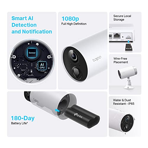 TP-Link Tapo Security WiFi Camera, Wireless, 1080P, Smart AI Detection and Notification, Two-Way Audio, SD Card Slot, IP65, Hub Included (Tapo C400S2)