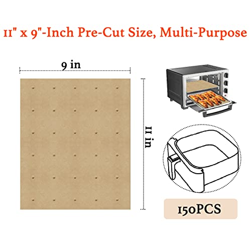 【11” x 9”-200 PCS】Indulward Unbleached Air Fryer Parchment Paper, 200 PCS Perforated Square Air Fryer Liners compatible with Cuisinart, Breville, Black and Decker Air Fryer,11 x 9 inch.