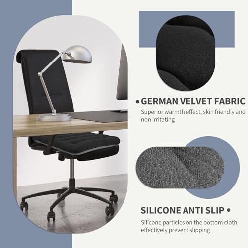 BUYUE Good Support Office Chair Cushion Padded, Soft Velvet Comfortable Non-Slip Seat Cushion for Computer Desk Kitchen Chair (1 Count, Black)