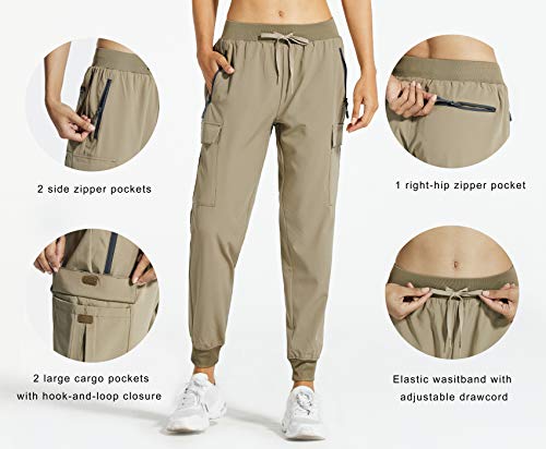 Libin Women's Cargo Joggers Lightweight Quick Dry Hiking Pants Athletic Workout Lounge Casual Outdoor, Khaki M