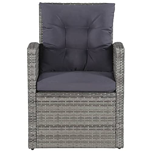 vidaXL Six-Piece Outdoor Lounge Set in Grey - Poly Rattan with Cushions - Includes Sofa, Armchairs, Table, Footstools, and Pillows for Patio, Garden, or Deck