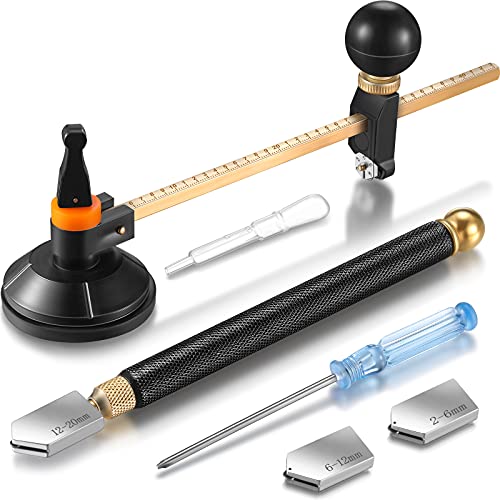 6 Pieces Glass Cutter Tool Set Includes Pencil Style Glass Cutting Tool 11.8 Inch/ 30 cm Adjustable Circular Glass Cutter 2-20 mm Carbide Glass Cutter Screwdriver Oil Dropper for Glass Tiles Mirror