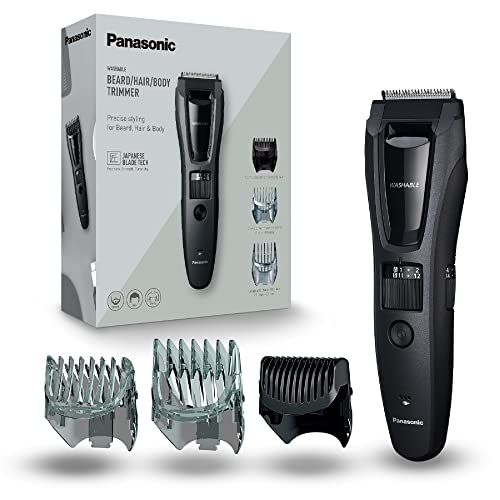 Panasonic Beard, Hair and Body Trimmer, Rechargeable with 45° Nano-Polished Japanese Stainless Steel Blades, 39 Length Settings, 3 Comb Attachments, 50-Minute Battery Life, and Washable Design (ER-GB62-H541)