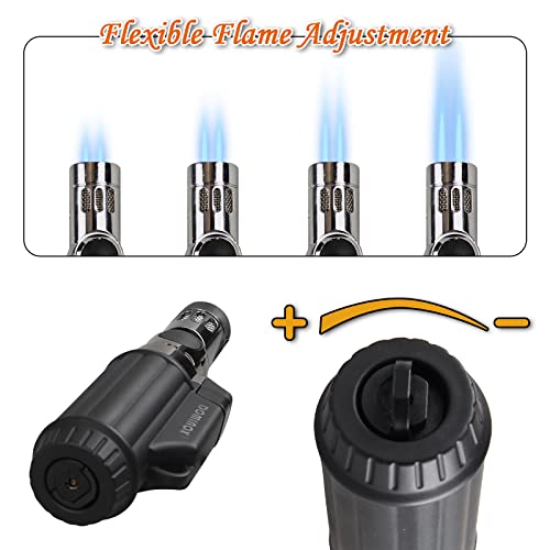 DOMINOX 2 Pack Torch Lighters,4 Jet Flame Butane Lighter,Refillable Windproof Lighter for Gift Grill BBQ Camping (Butane Gas Not Included)