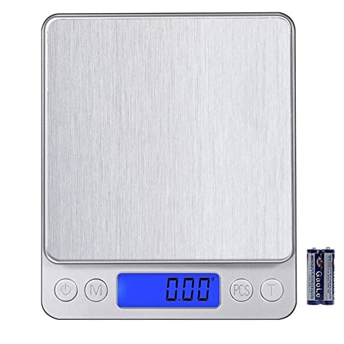 Leiking Digital Kitchen Scale, 500g 0.001oz/ 0.01g Pocket Cooking Scale, Mini Food Scale, Pro Electronic Jewelry Scale with Back-Lit LCD Display, Tare & PCS Functions, Stainless Steel