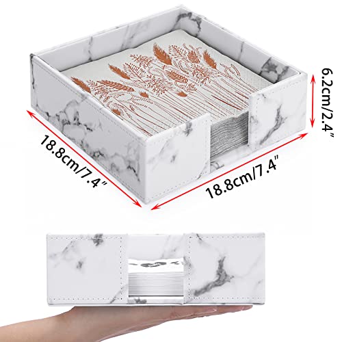 Sumnacon Napkin Holder,Leather Napkin Holder Table,PU Napkin Basket,Square Napkin Tray, Flat Napkin Holder for Kitchen Dinning Table Desk Counter Restaurant Party Bar Picnic,Marble White