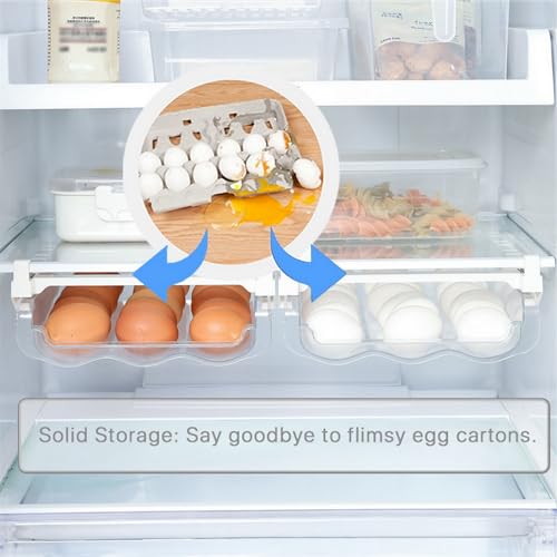 Egg Holder for Refrigerator, Space Saving and Adjustable Egg Dispenser, Fridge Drawer Organizer,Egg Storage Containers, Transparent