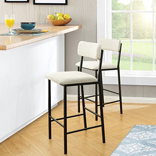 LAVIEVERT Bar Stools, Set of 2 Bar Chairs, Kitchen Island Chairs Counter Height Barstools with Soft Cushion & Backrest and Metal Footrests - Grey