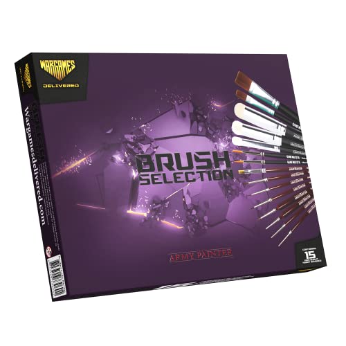 Wargames Delivered Miniature Paint Brushes-Army Painter Brushes-15 Paint Brushes for Miniature Painting-Effect, Fine Tip Detail & Dry Brushes Model Paint Brush - Acrylic Brush Set for Model Painting