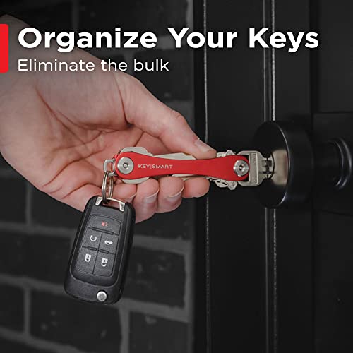 KeySmart Key Organizer Compact Minimalist Pocket-Sized Key Holder, EDC Key Carrier w Ring Loop Piece for Car Key Fob Keychain Accessories for Men (up to 22 Keys, Red)