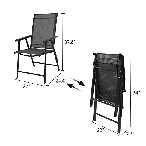 VINGLI Upgraded Version Set of 4 Folding Chairs with Arms, Portable Patio Chairs for Outdoor & Indoor, Sling Back Chairs for Lawn, Pool, Courtyard, Balcony & Garden (Black)