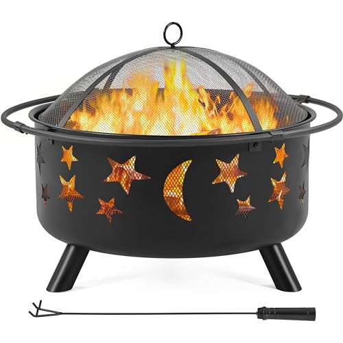 Yaheetech Fire Pit 30in Fire Pits for Outside Wood Burning Outdoor Fireplace with Spark Screen, Poker for Bonfire Patio Backyard Garden Picnic