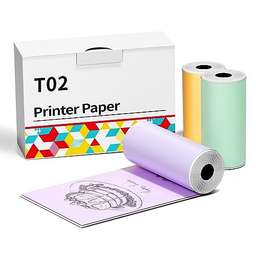 Zoolion Thermal Printer Paper, Colorful Self-Adhesive Thermal Paper Rolls, White Sticker Paper-for M02X/T02 Printer 20 Years Orange/Purple/Green Printer Paper, 50mm x 3.5m, 3 Rolls Set