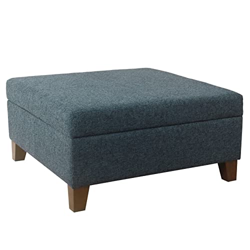 HomePop Luxury 32" Square Ottoman Storage Bench, Navy