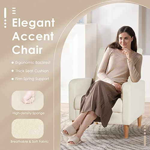 COLAMY Modern Upholstered Accent Chair Armchair with Pillow, Fabric Reading Living Room Side Chair,Single Sofa with Lounge Seat and Wood Legs,Beige