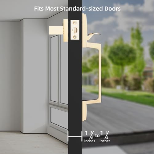 Zciuyo Front Door Handle - Entry Door Lock Handle Set for Left or Right Handed Doors, Reversible Interior Exterior Single Cylinder Lower Half Adjustable Lever Bright Brass Non-Locking Gold