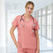 Hanes Women's Scrubs Healthcare Top, Moisture-Wicking Stretch Scrub Shirt, Ribbed Side Panels, Rose Ranch Pink, Small