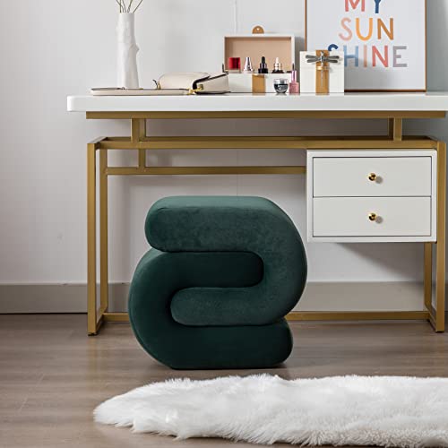 KIVENJAJA Velvet Vanity Stool, Modern S-Shaped Pouf Ottoman Footrest Makeup Chair Foot Stool Under Desk, Decorative Floor Seat for Makeup Room, Bedroom, Living Room (Dark Green)