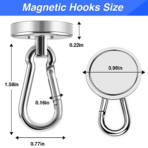 LOVIMAG Strong Magnetic Hooks, 70LBS Magnetic Hooks Neodymium Magnets Hooks, Magnetic Hooks Cruise with Swivel Carabiner Hook for Hanging, Cruise, Grill, Tool Room, Warehouse, Kitchen, Home etc-6 Pack