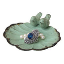 (Aqua Birds) - Nikky Home Decorative Jewellery Dish with Metal Distressed Bird and Leaf, 11cm x 11cm x 4.1cm, Green