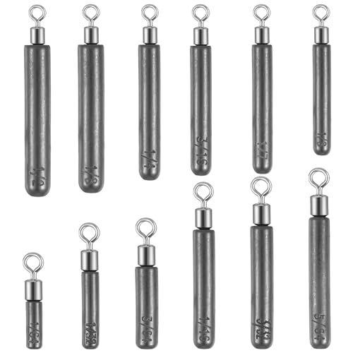 Hicarer 12 Pcs Tungsten Drop Shot Weights Skinny Fishing Sinkers Kit Cylinder Dropshot Weight for Bass Fishing Dropshot Rig, Size Stamped on All Weights (Black)