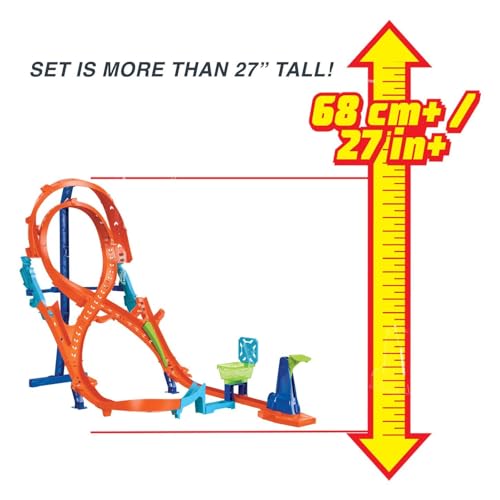 Hot Wheels Track Set with 1 Hot Wheels Car, Tall Figure-8 Track for Race & Stunting, Connects to Other Hot Wheels Tracks, Folds for Convenient Storage Multicolor HMB15
