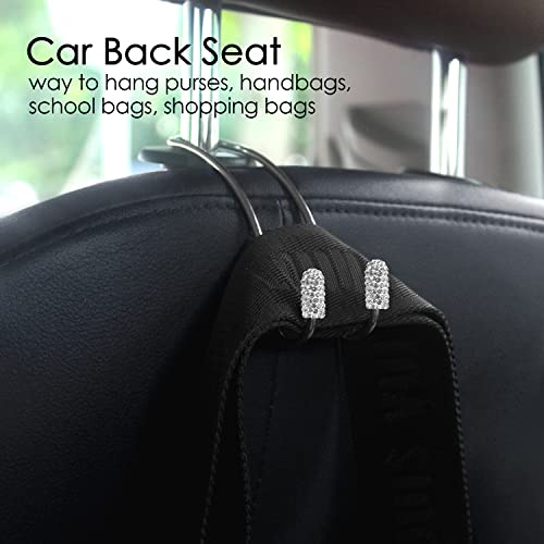 【2022 Upgraded】 Car Headrest Hook Decorations, 2 Pcs Bling Purse Hook Hangers, Stainless Hooks Car Hangers and Durable Backseat Holder, Storage Universal for SUV Truck Vehicle(White)