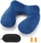 Travel Pillow, Inflatable Travel Pillow for Airplane Inflatable Neck Pillow for Traveling with Soft Velvet Washable Cover, Contoured Eye Masks, Earplugs and Luxury Bag (Navy Blue)