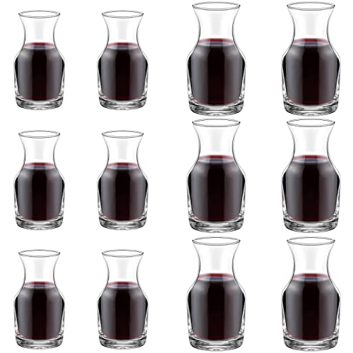 Single Serving Wine Carafe Glass Mini Carafe Individual Wine Decanter Small Carafe for Wine Dinner Parties Tastings Bars Restaurants, 6.5 Oz, 7.7 Oz (12 Pack)