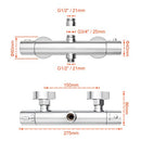 GRIFEMA G17005 Thermostatic Shower Mixer Bar Two Outlet, Wall Mounted Shower Mixer Tap,Anti-Scald, with TOP 3/4" and Bottom 1/2" BSP, Chrome,Silver