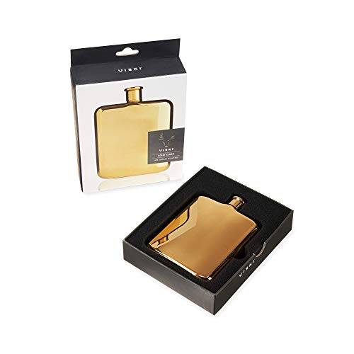 TRUE Belmont Golden Whiskey Fashion Hip Flask Plated with 14 Karat Gold 175 Millilitres