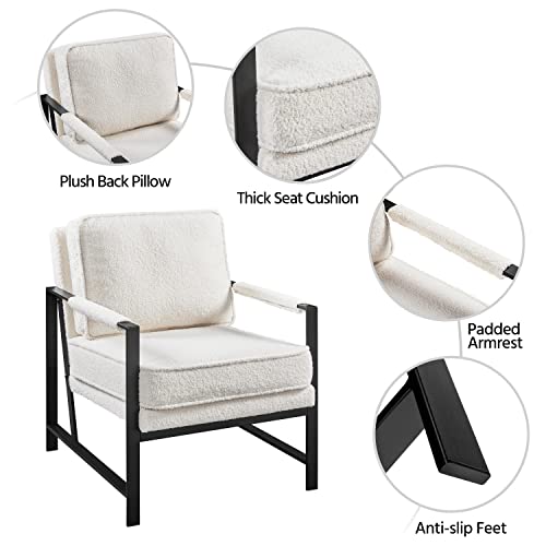 Yaheetech Armchair, Retro Leisure Accent Chair with Extra Soft Padded and Cushion, Modern Reading Arm Chair with Black Mental Frame for Living Room/Office/Bedroom/Study, Ivory