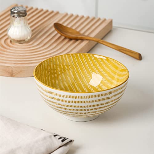 HUIRUMM Ceramic Cereal Bowl, Set of 6 Vibrant Color Dessert Bowls,22 oz Porcelain Bowl Set,Oatmeal Bowls, Bowls for Soup, Salad, Rice, Ramen, Dessert, Rice, Noodle, Bowls for Kitchen, Assorted Designs