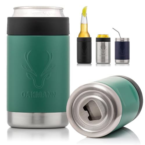 STUBiBudi Stubby Holder, Beer Cooler & Bottle Opener - Beer Gifts for Men Women - Premium 375ml Stubby Can Cooler for Cans Bottles & Tumbler 4 in 1 Stainless Steel Insulated Bottle Holder (Green)