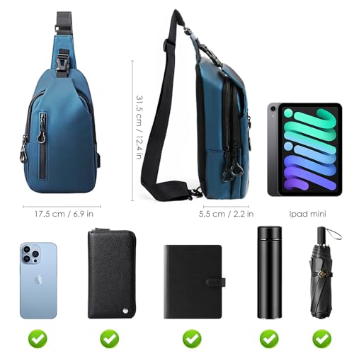 AUTOWT Sling Bag for Men – Anti-theft Crossbody Shoulder Bag with Headphone and Charging Ports – Waterproof Sling Backpack for Men Hiking Travel Daypack (Dark Blue)