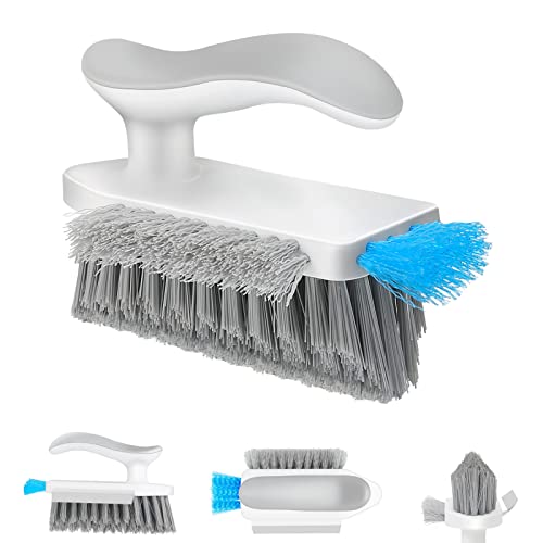 4 in 1 Tile Grout Cleaner Brush with Squeegee, V-Shape Gap Scrub Brush Crevice Cleaning Brush Tools, Multifunctional scrubbing Floor Brush for Cleaning Corner,Window,Sink,Kitchen,Bathroom Household