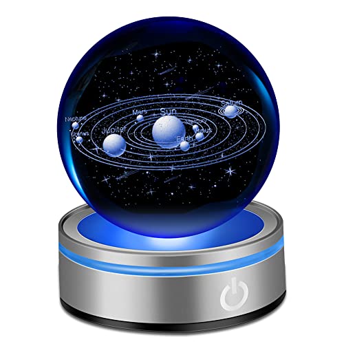 IFOLAINA 3D Solar System Crystal Ball 3.15" Astronomy Gifts for Kids The Solar System Model Glass for Physicist Decorative Planets with Stand