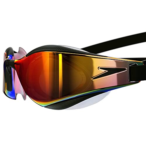 Speedo Unisex Adult's Fastskin Hyper Elite Mirror Swimming Goggles, Black/Grey/Gold, One Size