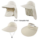 HICOSKY Women Summer Sun Protection Hat Wide Brim UV Hats Removable Neck Face Flap Cap with Ponytail Hole for Fishing Climbing Gardening Beige