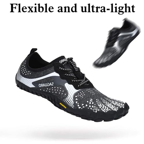 SAGUARO Barefoot Trail Running Shoes Women Men Lightweight Breathable Five Fingers Water Sneakers Minimalist Athletic Zero Drop 5 Wide Toes Cross Training Shoe for Gym Beach Kayaking Rowing Jogging