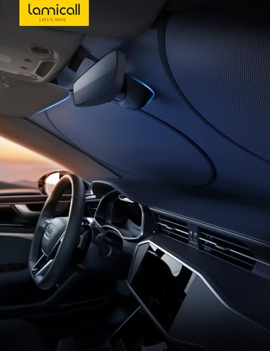Lamicall Car Windshield Sun Shade - [4 Layers Nano Coating][240T Polyester] Foldable Front Window Sunshade, UV Block, Auto Interior Protection, 57"x29" Windshield Cover for Compact Sedan, SUV