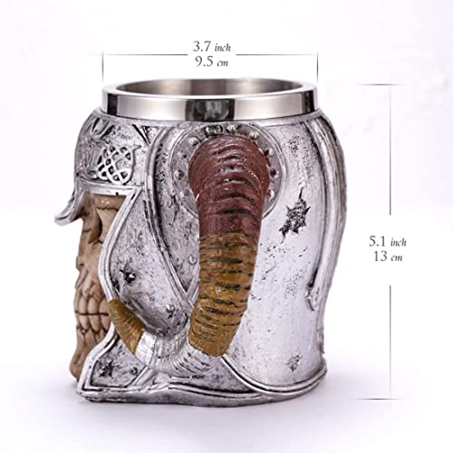 ZNZNANG Viking Warrior Skull Mug , Medieval Skull Drinkware Mug Stainless Steel Liner ,Unique Gifts for Men's Father's Da（550ml/19oz）