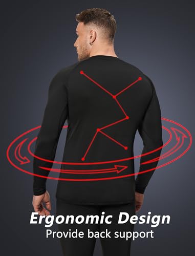 OYGSieg 3 Pack Mens Thermal Shirts Long Sleeve Compression Shirts Athletic Base Layer Top Cold Weather Gear Underwear, 3 Pack(black and Grey), Small