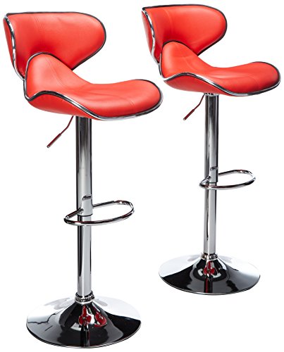 (Red) - Roundhill Furniture Masaccio Cushioned Red Leatherette Upholstery Airlift Swivel Barstool (Set of 2)