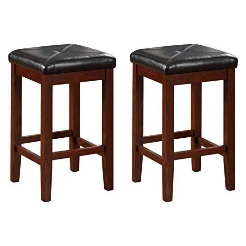 (Mahogany) - Crosley Furniture Upholstered Square Seat Bar Stool, 60cm Seat Height, Set of 2