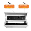 ZESHAN Pull up pop up Power Desk Power Board with Two Angle Opening,3 Power Plugs,1 USB C Charger Port,1.5M Power Extension Cord Silver for Home Office Conference Room